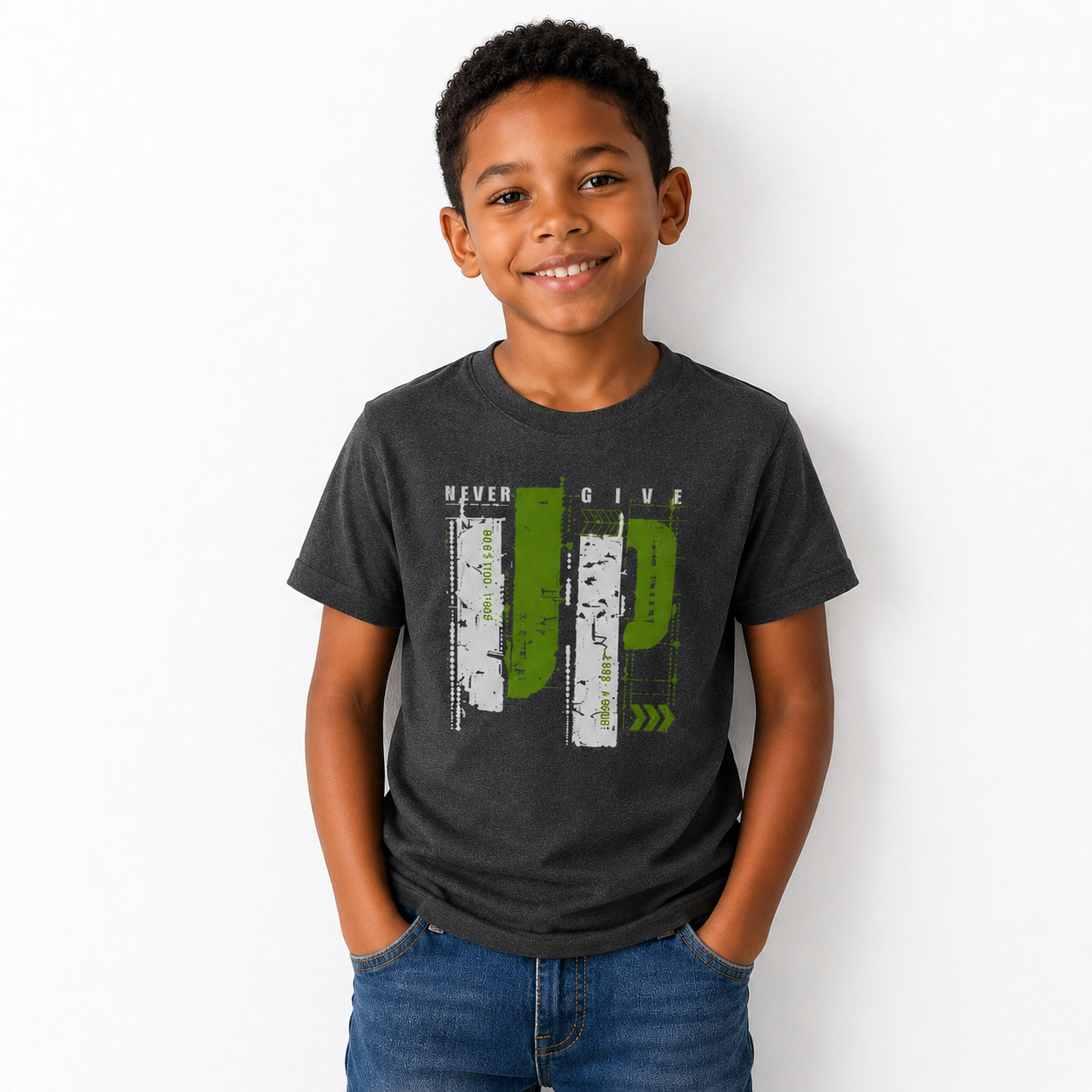 T-shirt Enfant Epais - Élégance en Gris et Vert