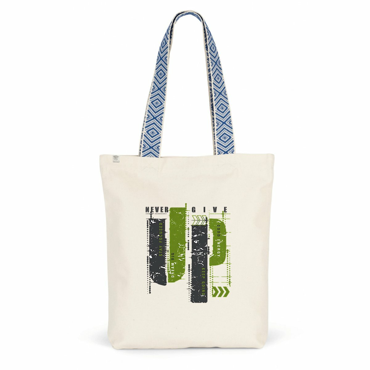 Totebag ethnique : Élégance en gris et vert olive - face_0
