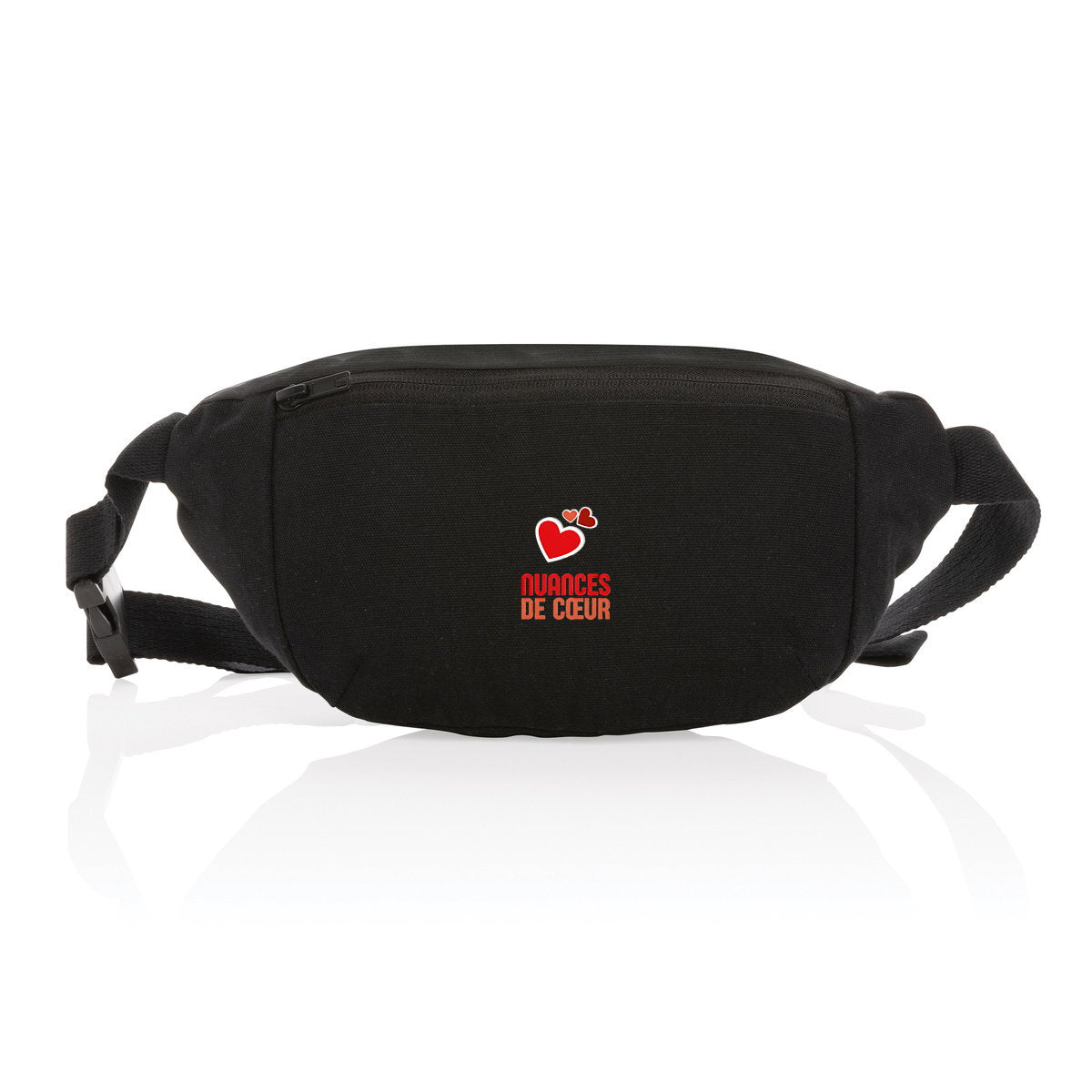 Sac banane en toile recyclée : Amour en nuances de coeurs rouges - face_1