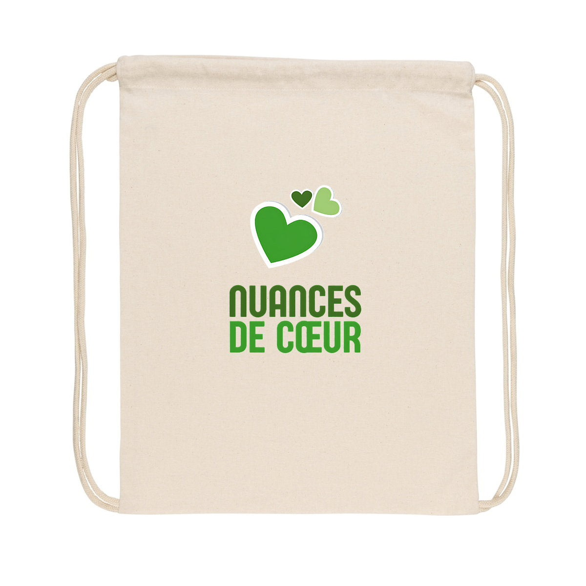 Sac à dos à cordelettes recyclé : Amour en nuances de verts - face_3