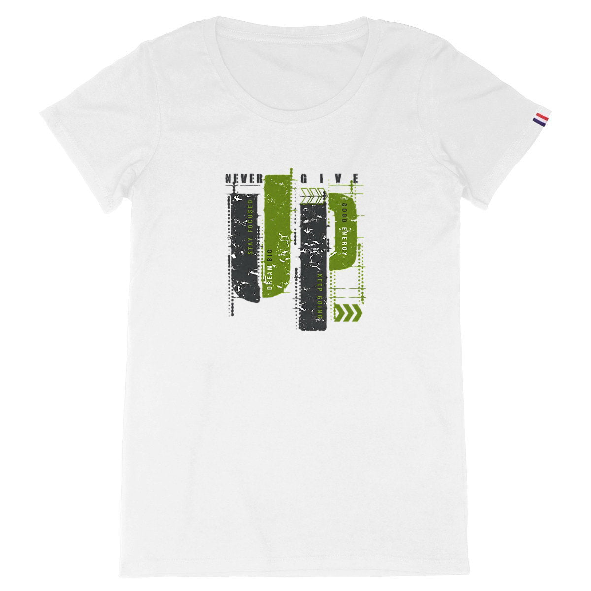 T-shirt Femme Made in France : Élégance en Gris et Vert Olive - face_blanc