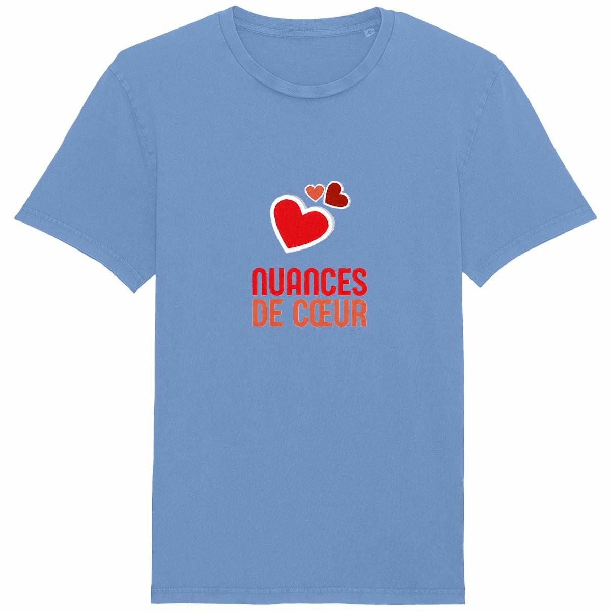 T-shirt Unisexe Vintage : Nuances de Coeurs Rouges - face_bleu