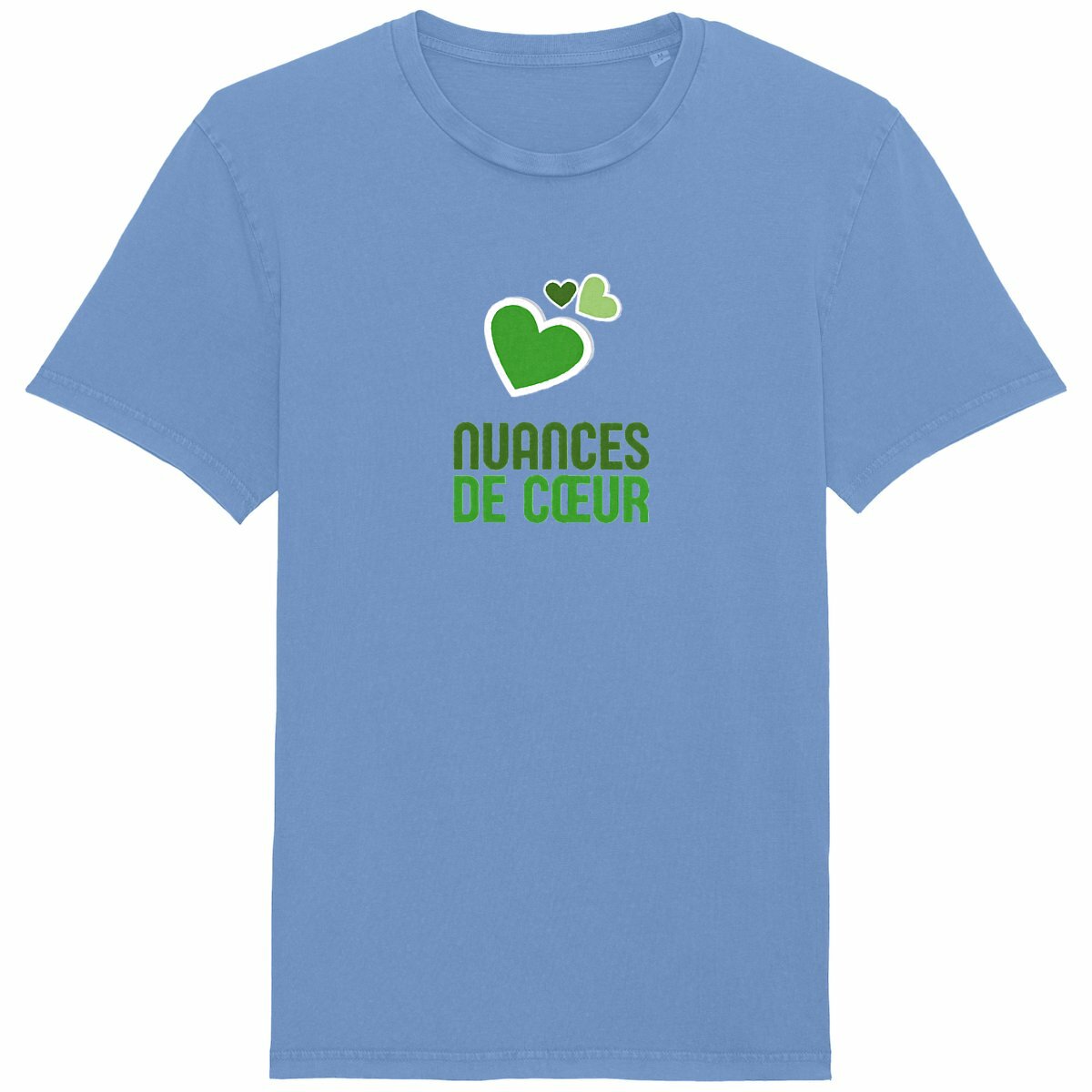 T-shirt Unisexe Vintage - Éclats de Coeurs Verts - face_bleu