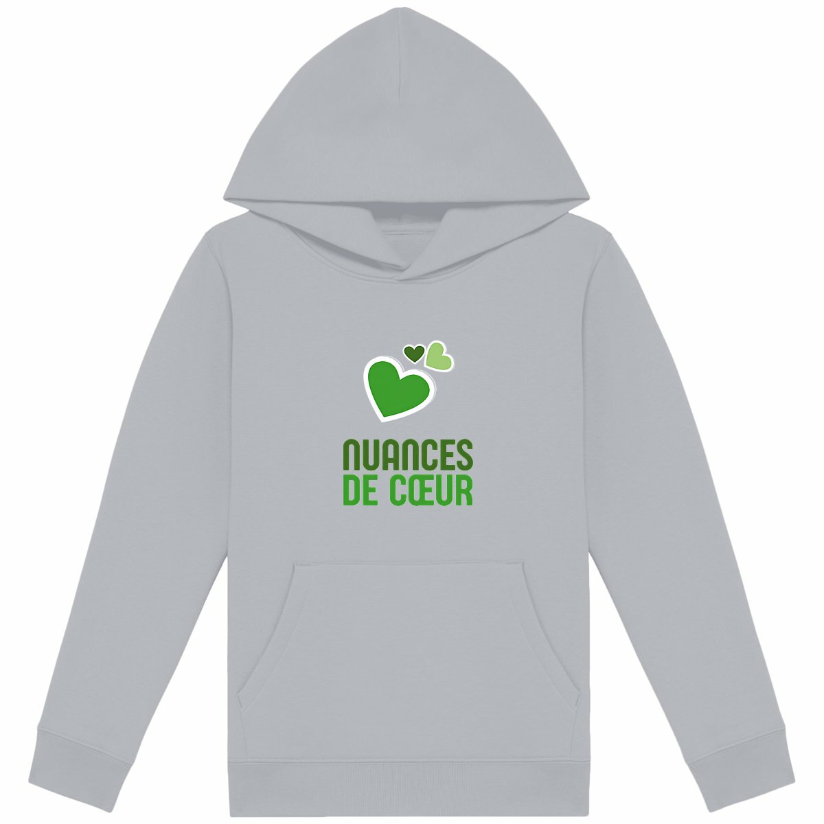 Sweat à capuche Léger Enfant - Amour en Nuances de Coeurs Verts - face_gris