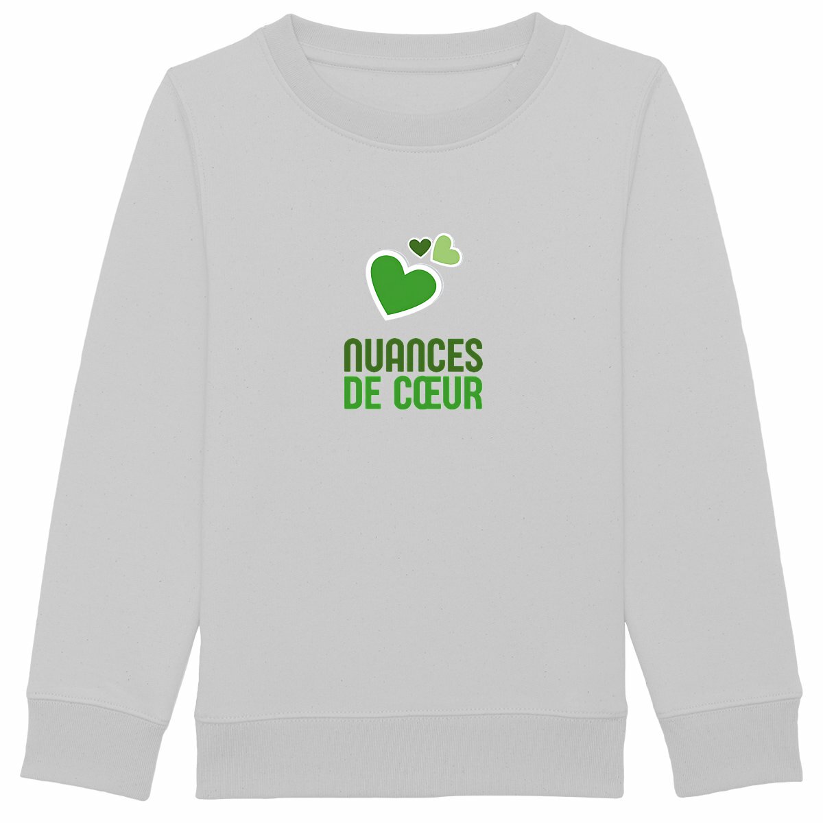 Sweat-shirt Epais Enfant aux Nuances de Coeur Vert - face_gris