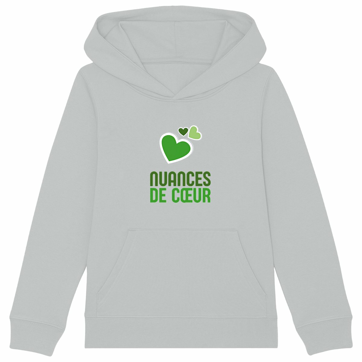 Sweat à capuche Epais Enfant - Amour en nuances de coeurs verts - face_gris