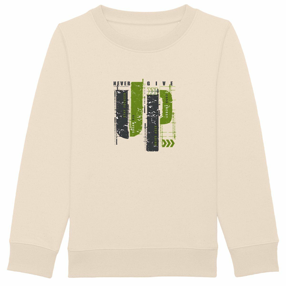 Sweat-shirt Epais Enfant : Élégance en Gris et Vert Olive - face_ivoire