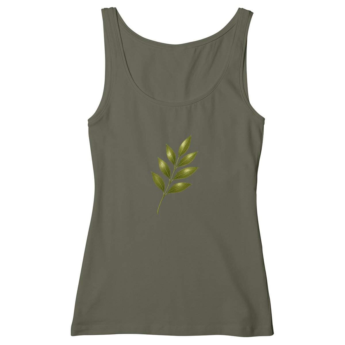 Débardeur Femme Cintré - Élégance Naturelle avec Feuilles Vertes - face_kaki