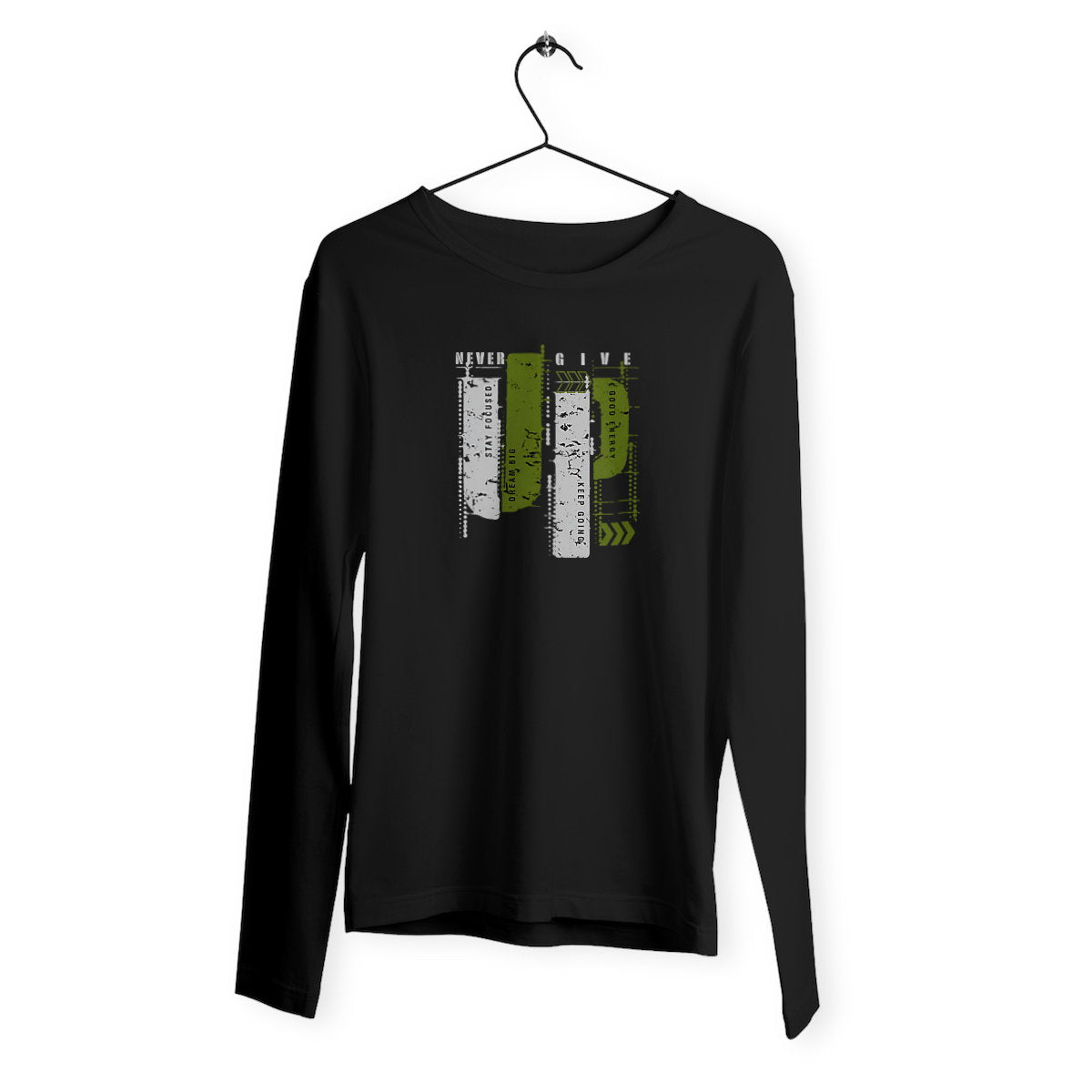 T-shirt Femme Léger manches longues - Élégance en Gris et Vert Olive - face_noir