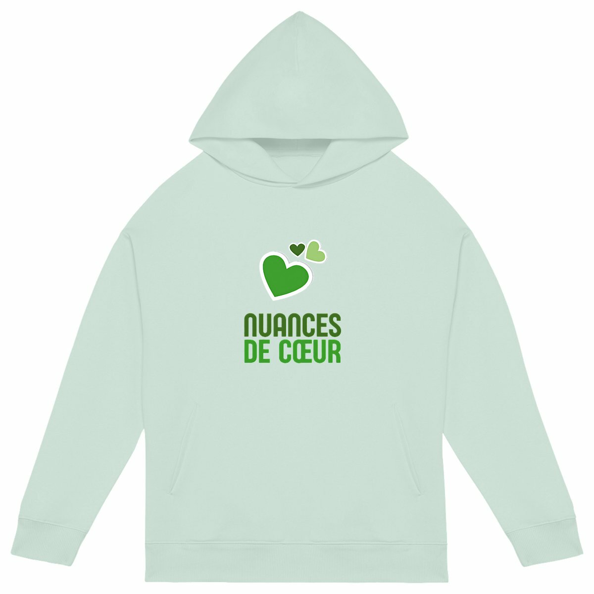 Sweat à capuche Unisexe Oversized : Amour en nuances de verts - face_vert