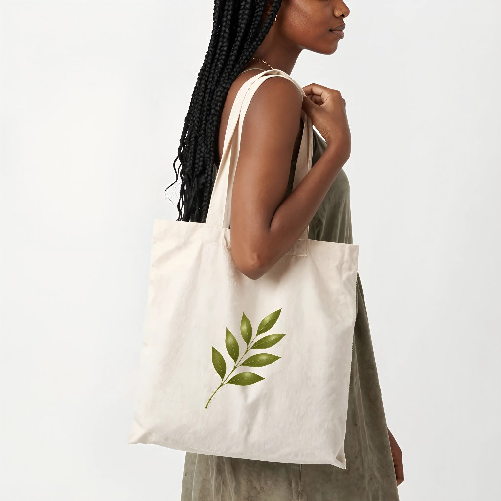 Totebag léger - Élégance naturelle avec tige et feuilles vertes