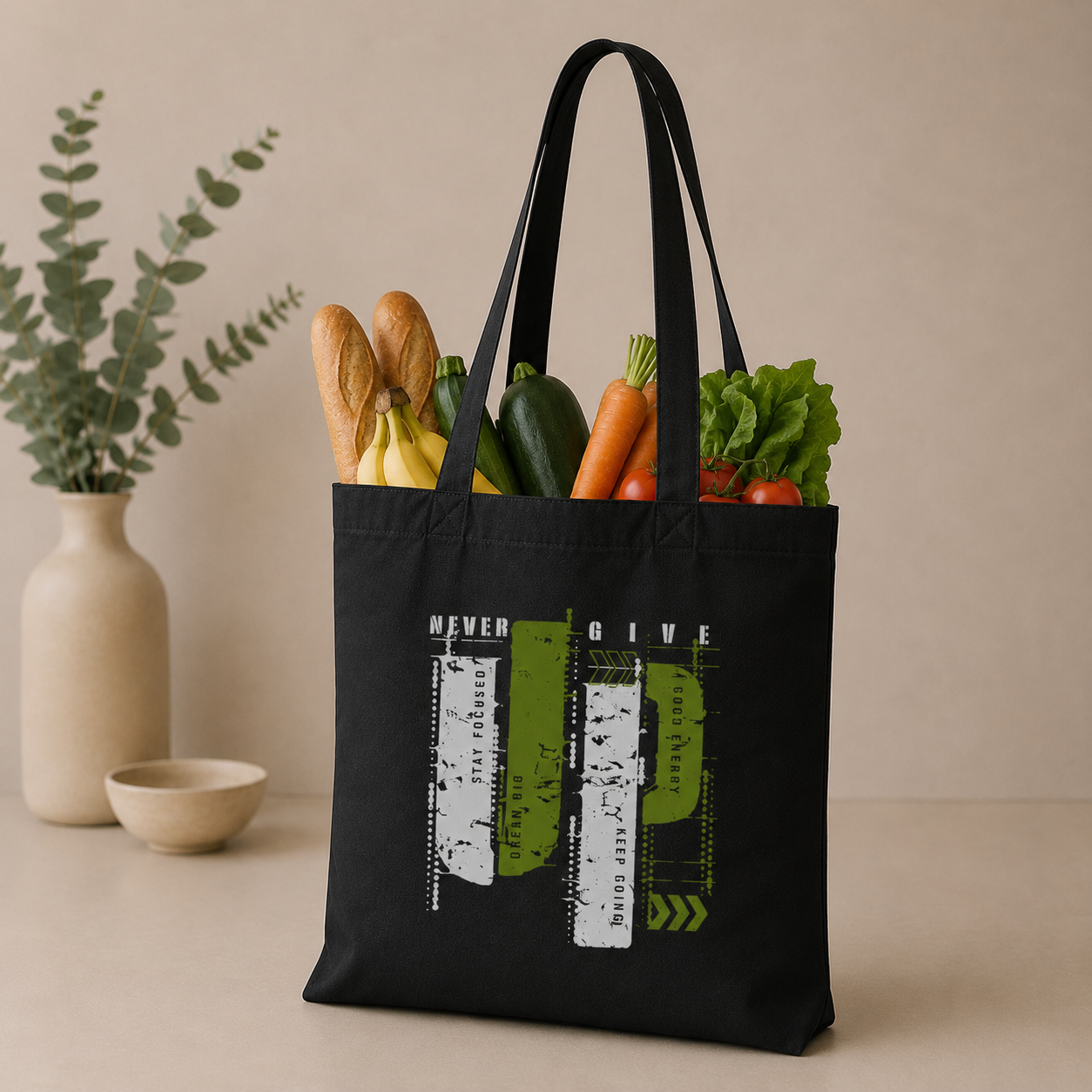 Totebag épais - Élégance en gris et vert olive
