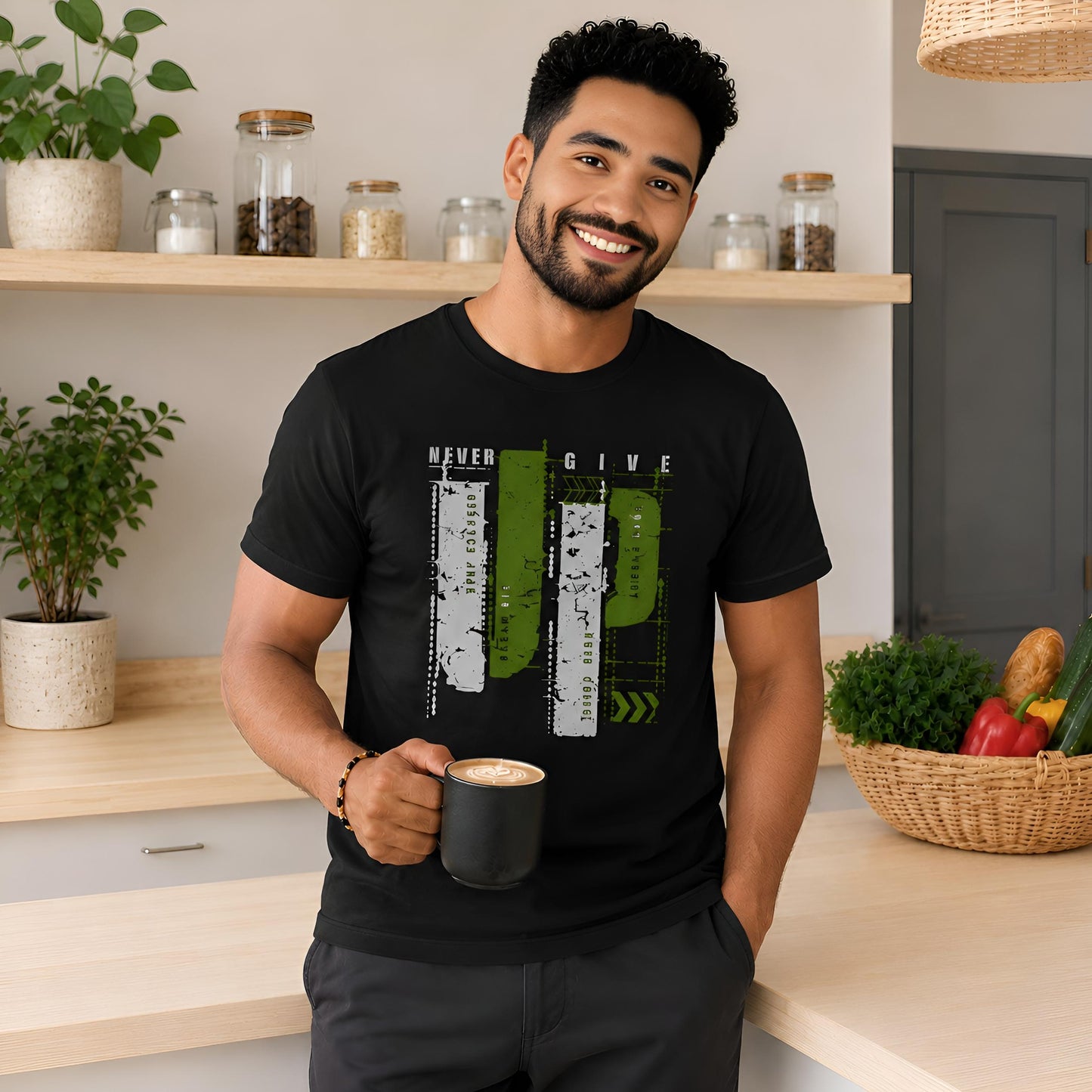T-shirt Unisexe Classique en Gris et Vert Olive