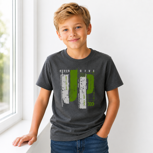 T-shirt Enfant Léger - élégance Gris et Vert pour les Petits