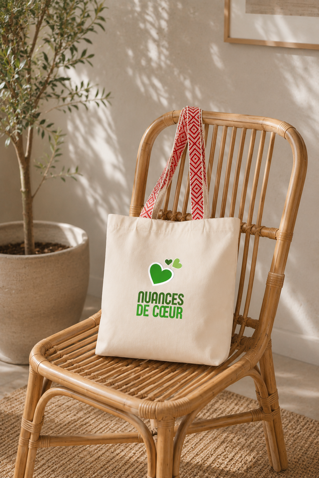 Totebag ethnique - Nuances de coeurs verts pour un style unique