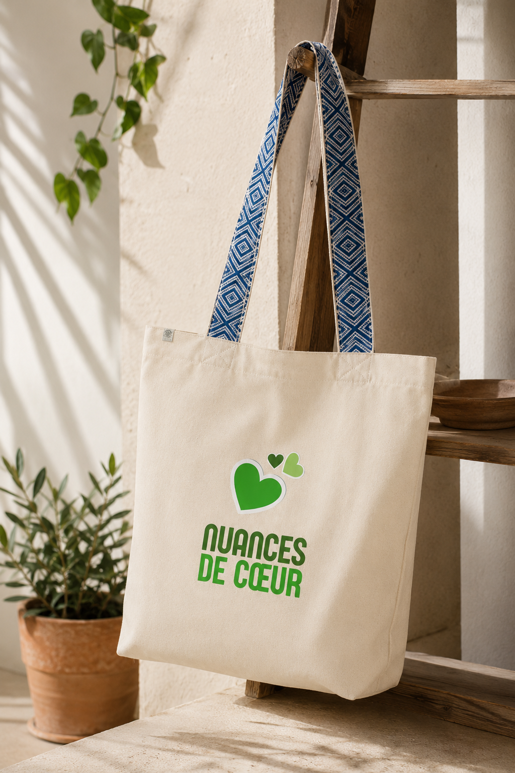 Totebag ethnique - Nuances de coeurs verts pour un style unique