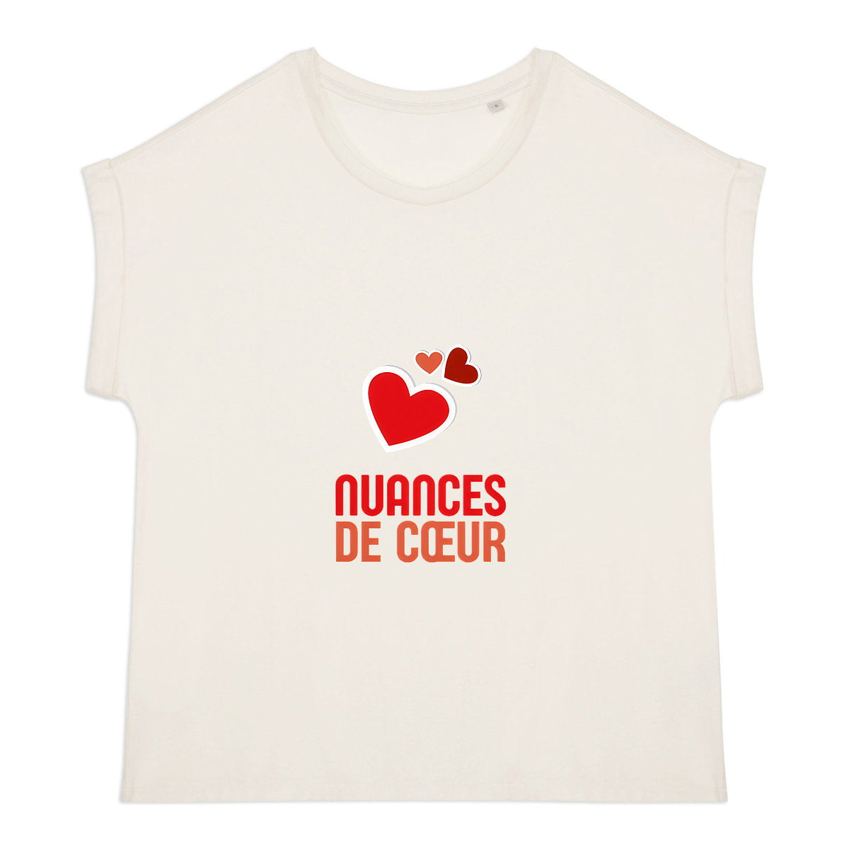T-shirt femme biologique manches à revers - Nuances de cœurs rouges - face_0