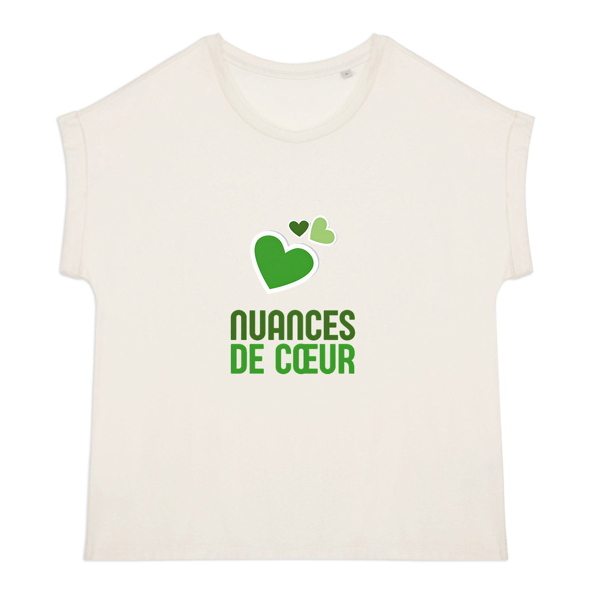 T-shirt femme biologique manches à revers : Cœurs verts élégants - face_0
