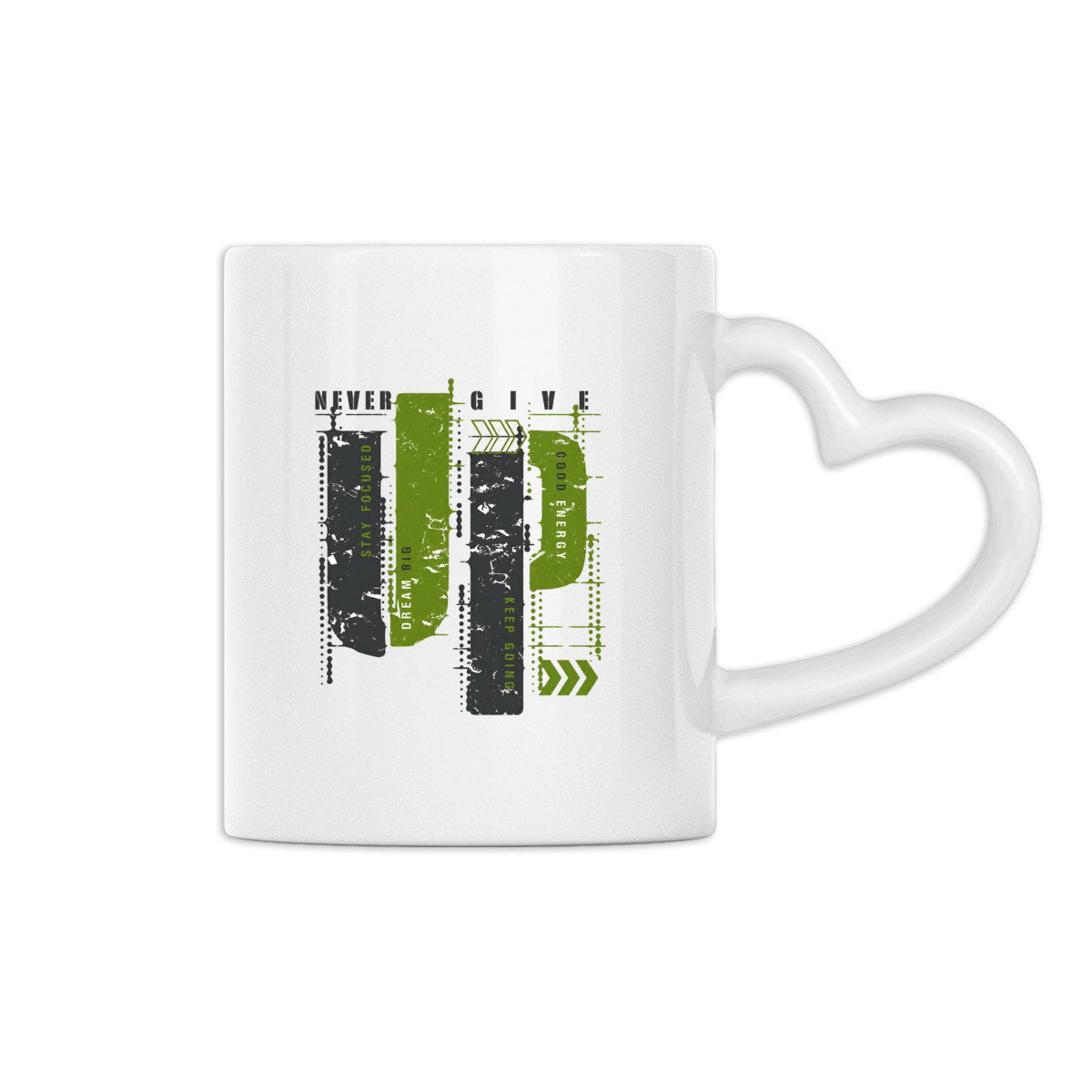 Mug à anse en forme de coeur : Élégance en gris et vert olive - face_0