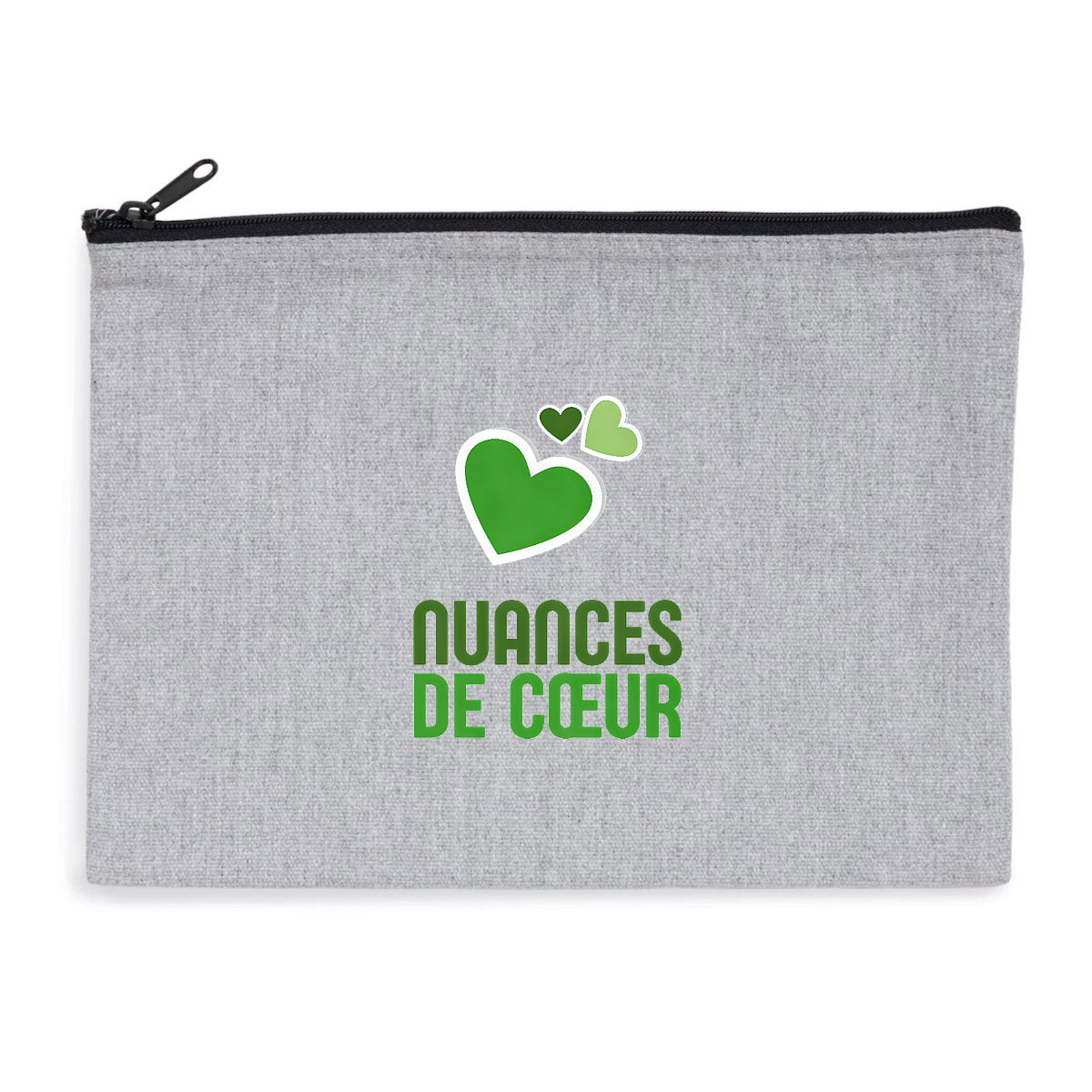 Pochette zippée recyclée aux nuances de coeurs verts - face_0