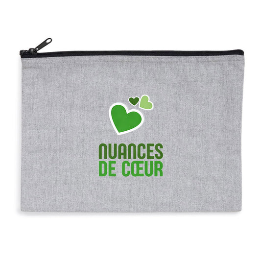 Pochette zippée recyclée aux nuances de coeurs verts - face_0