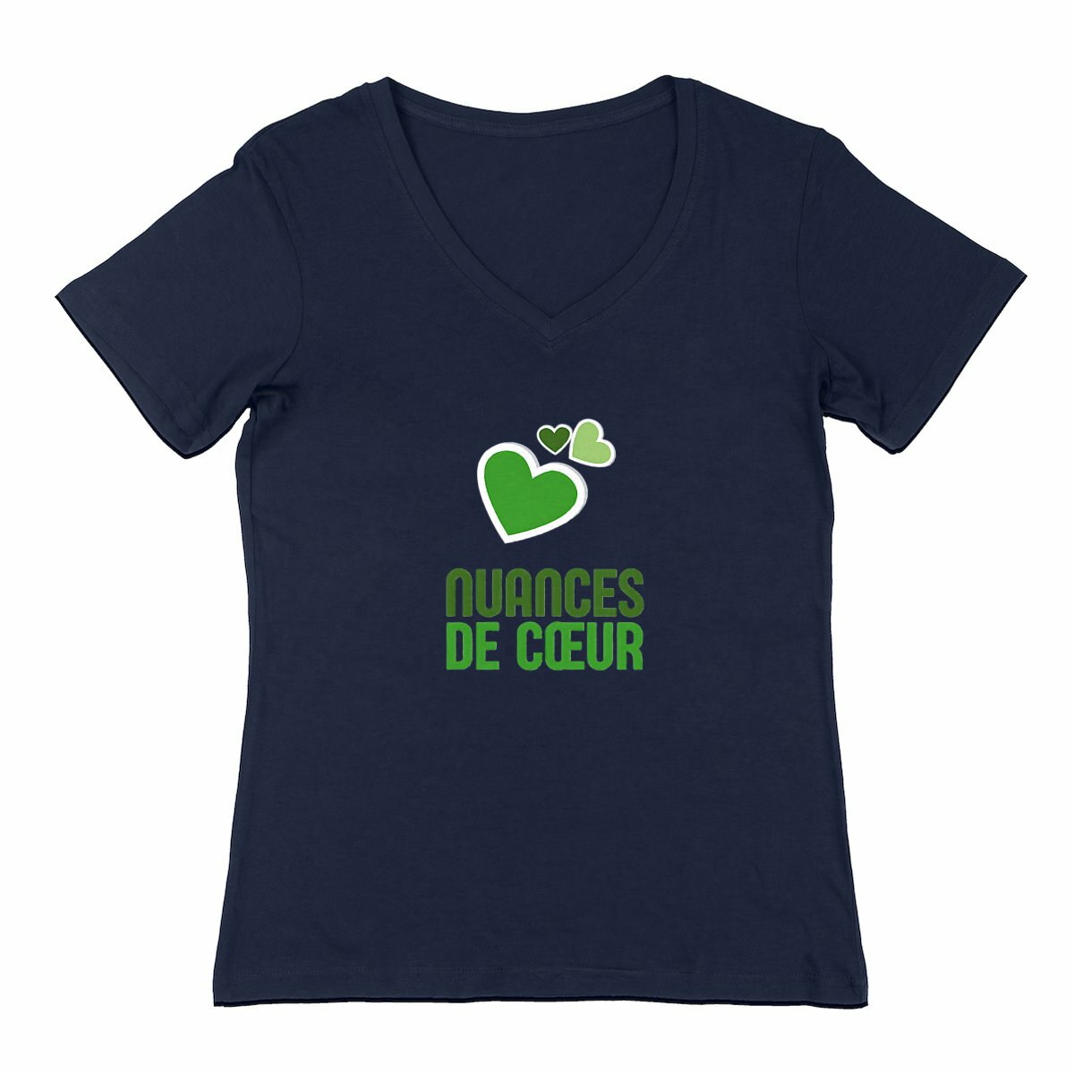 T-shirt Femme Col V - Nuances de Coeur Vert pour un Style Unique - face_0