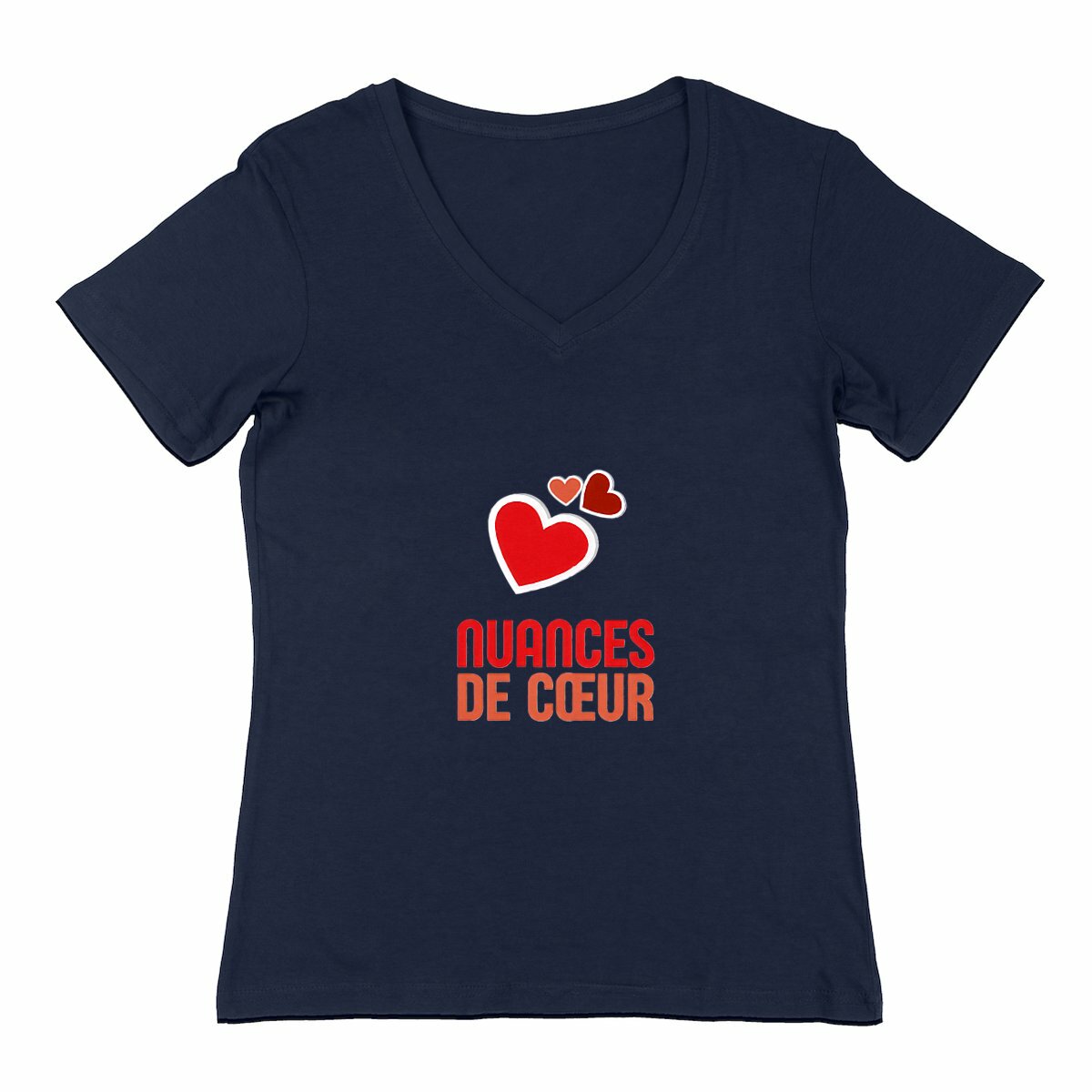 T-shirt Femme Col V - Nuances de Coeurs Rouges - face_0