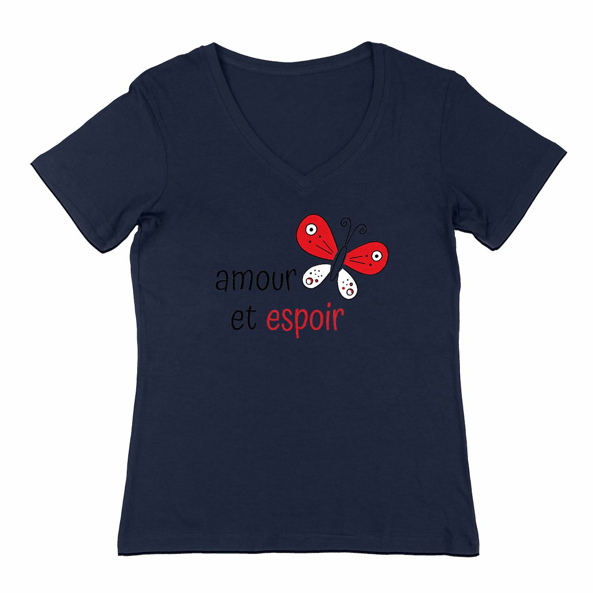 T-shirt Femme Col V : Amour et Espoir en Chaque Couture - face_0