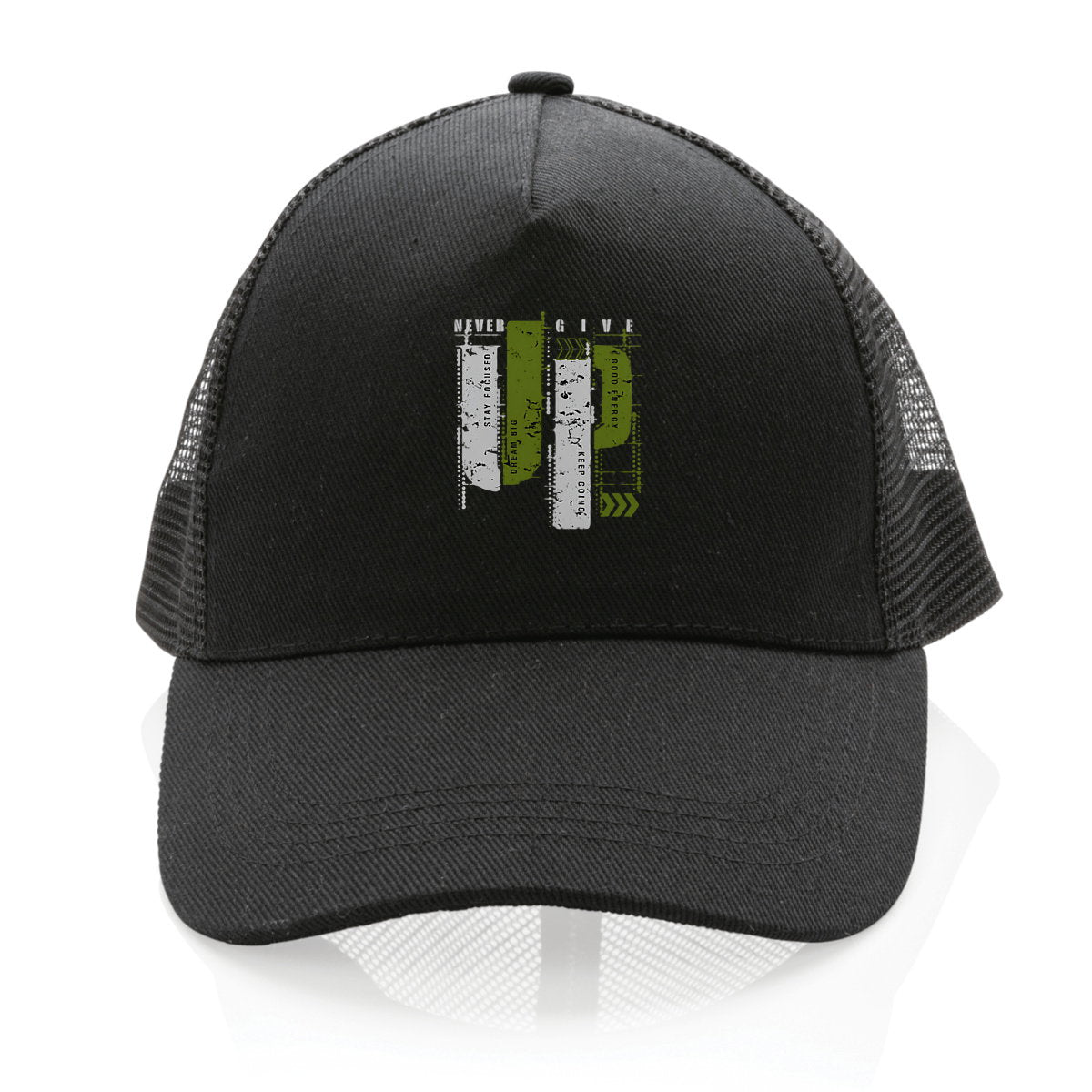 Casquette Trucker 100% recyclée : Élégance en gris et vert olive - face_0