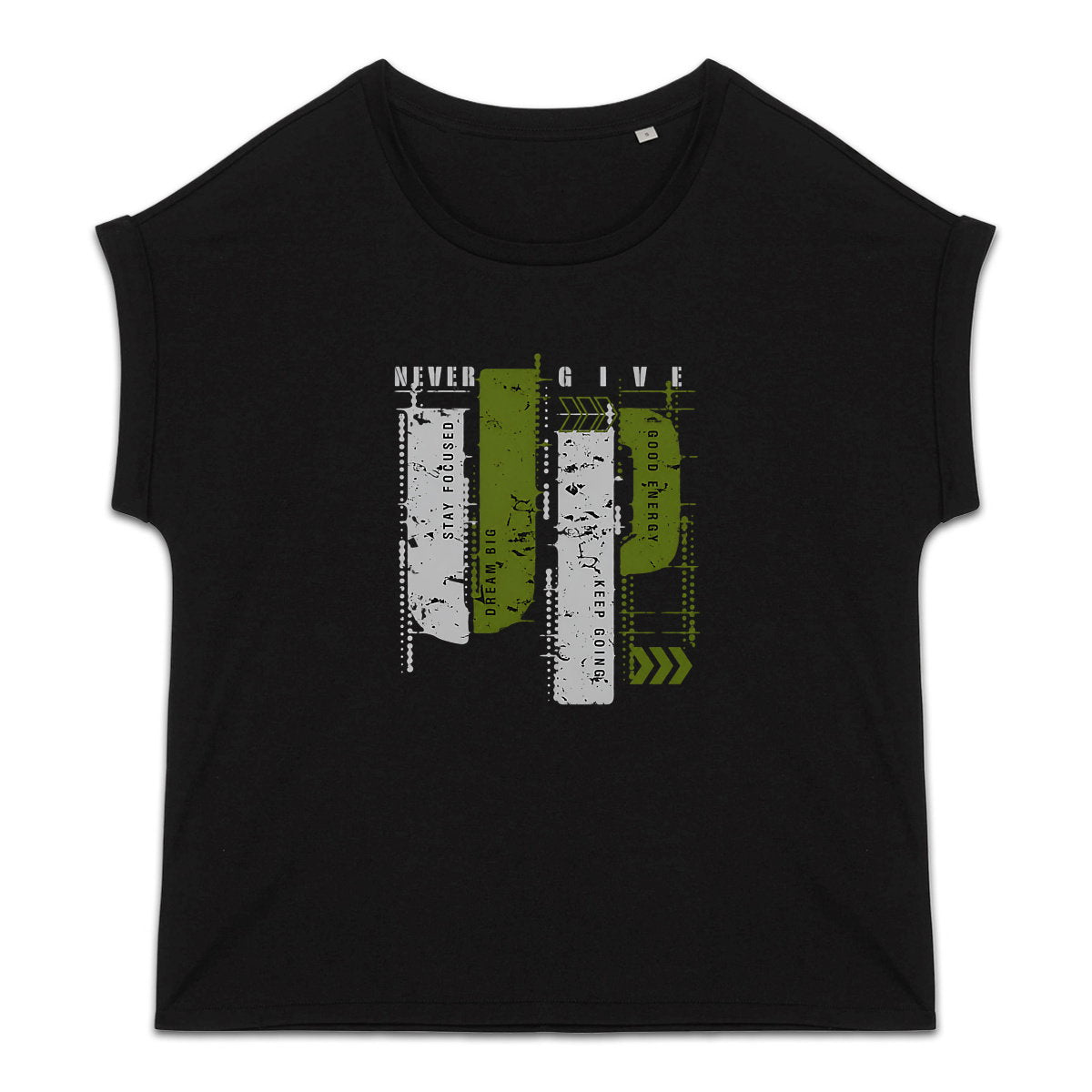 T-shirt femme biologique manches à revers - Élégance Gris et Vert Olive - face_0