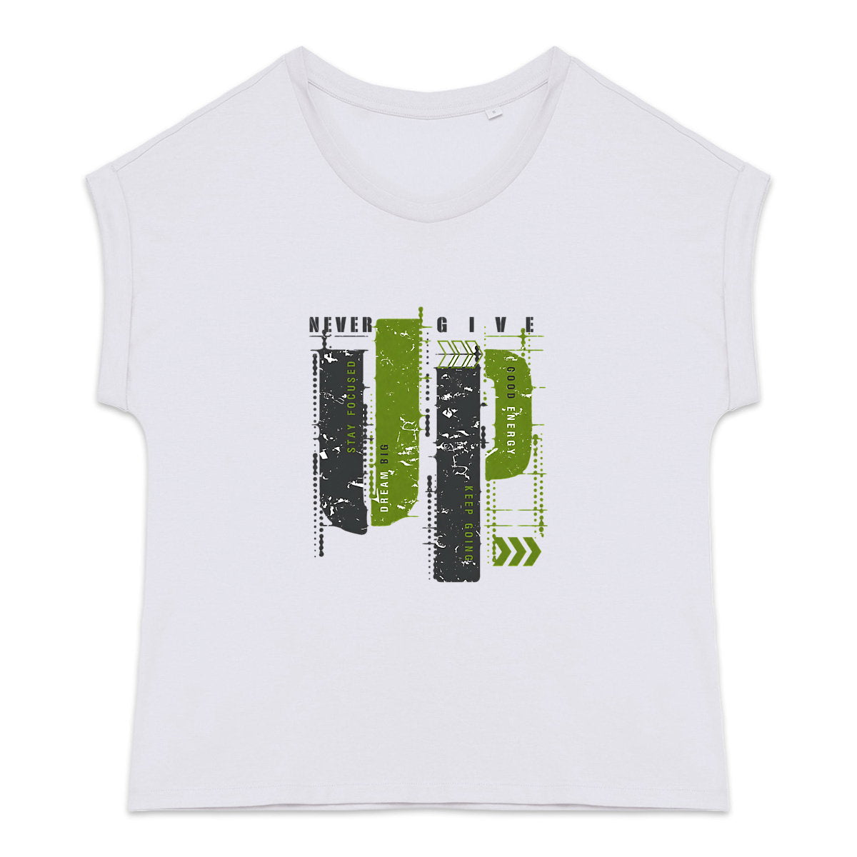 T-shirt femme biologique manches à revers - Élégance en gris et vert olive - face_0