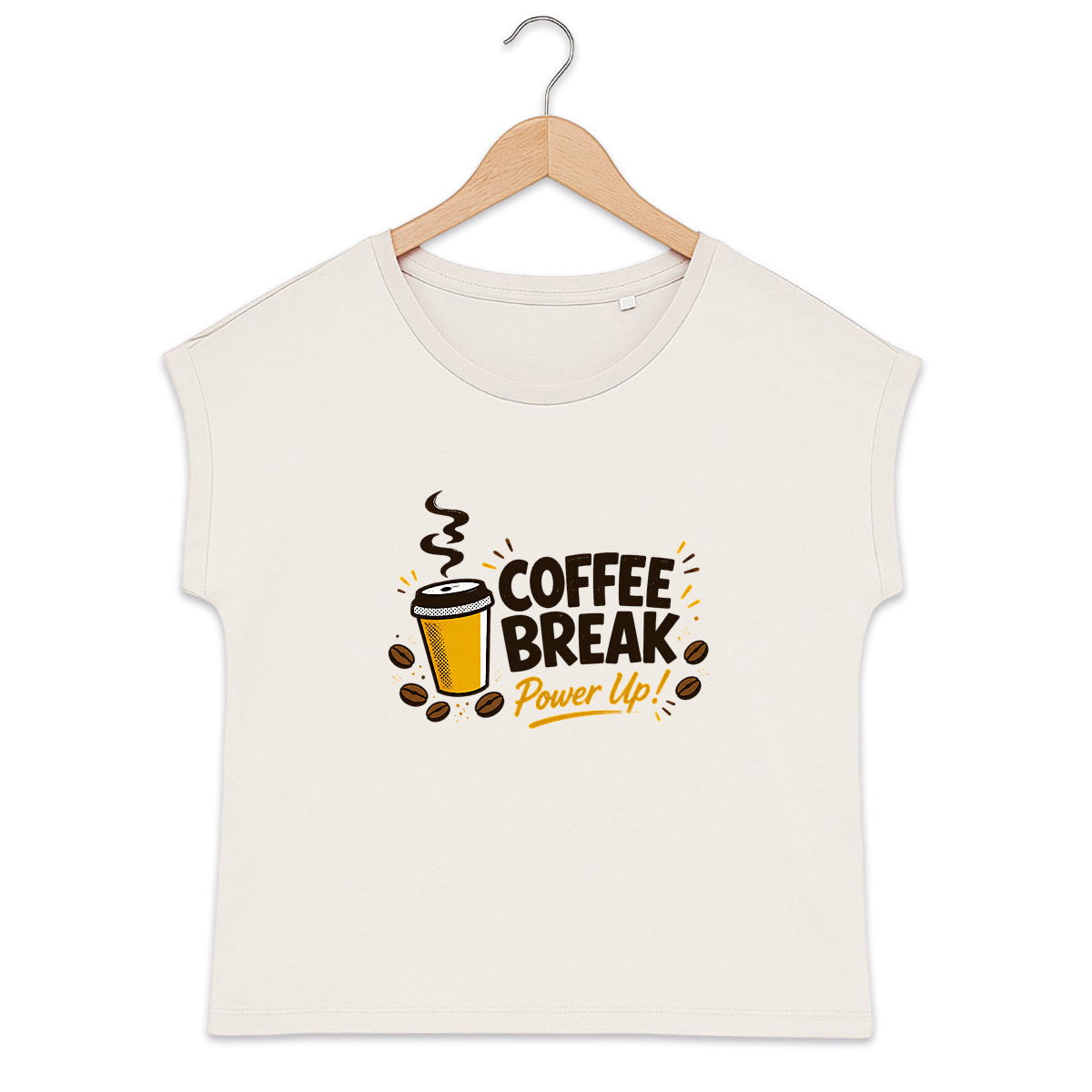T-shirt femme biologique manches à revers - Pause café - face_0