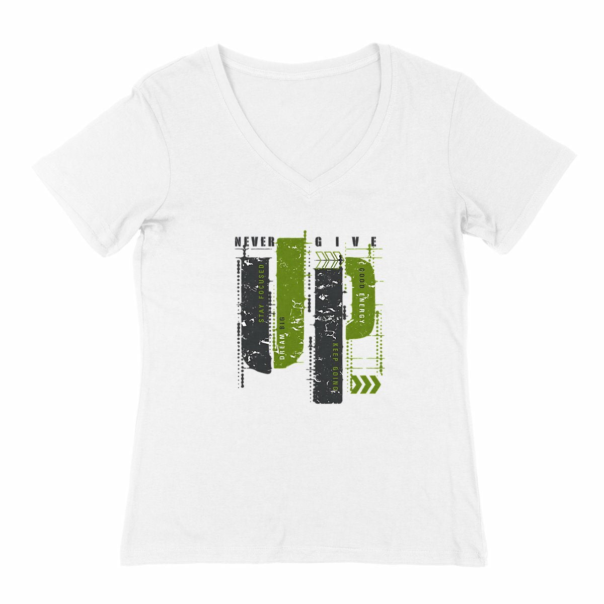 T-shirt Femme Col V : Élégance en Gris et Vert Olive - face_0
