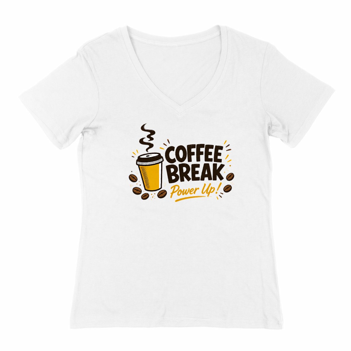 T-shirt Femme Col V  - Pause café - face_0