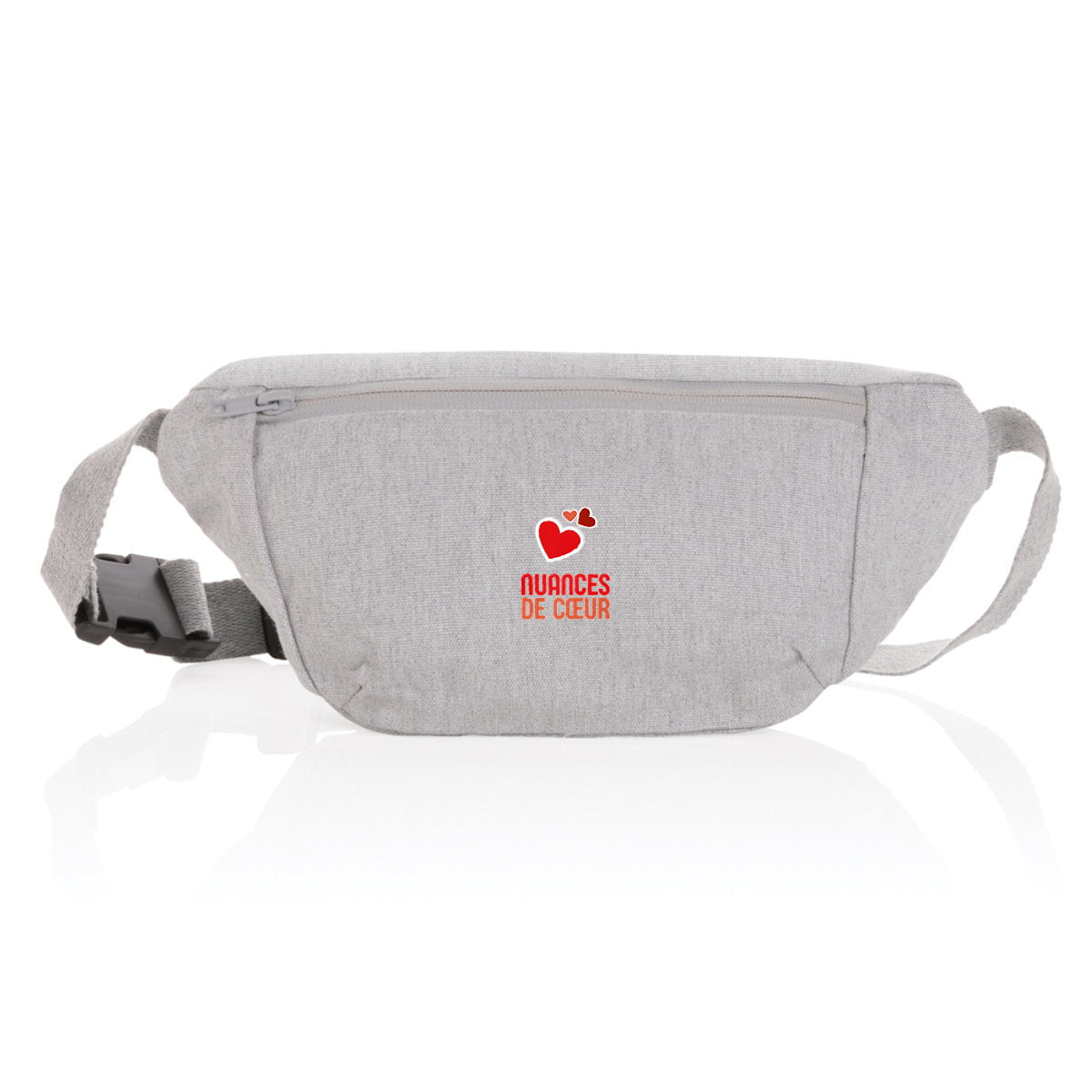 Sac banane en toile recyclée : Amour en nuances de coeurs rouges - face_0