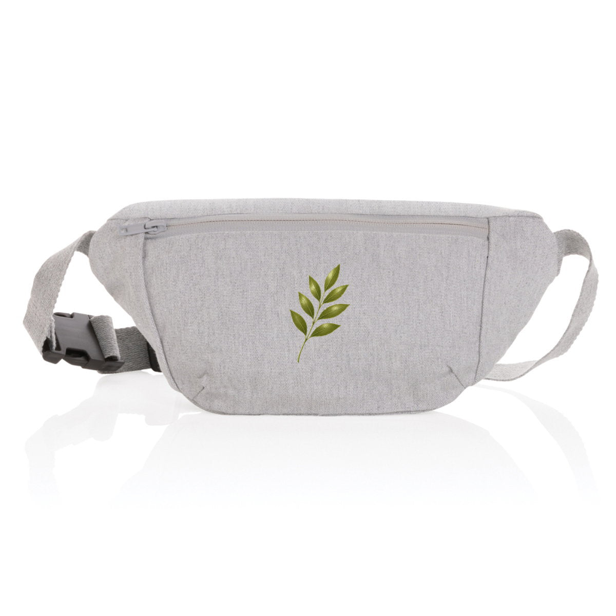 Sac banane en toile recyclée : Élégance Naturelle avec Tige et Feuilles - face_0