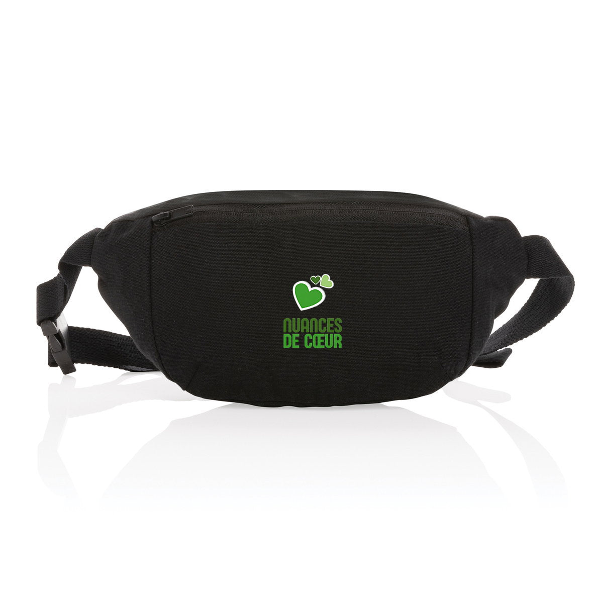 Sac banane en toile recyclée : Célébrez l'amour avec des coeurs verts - face_1