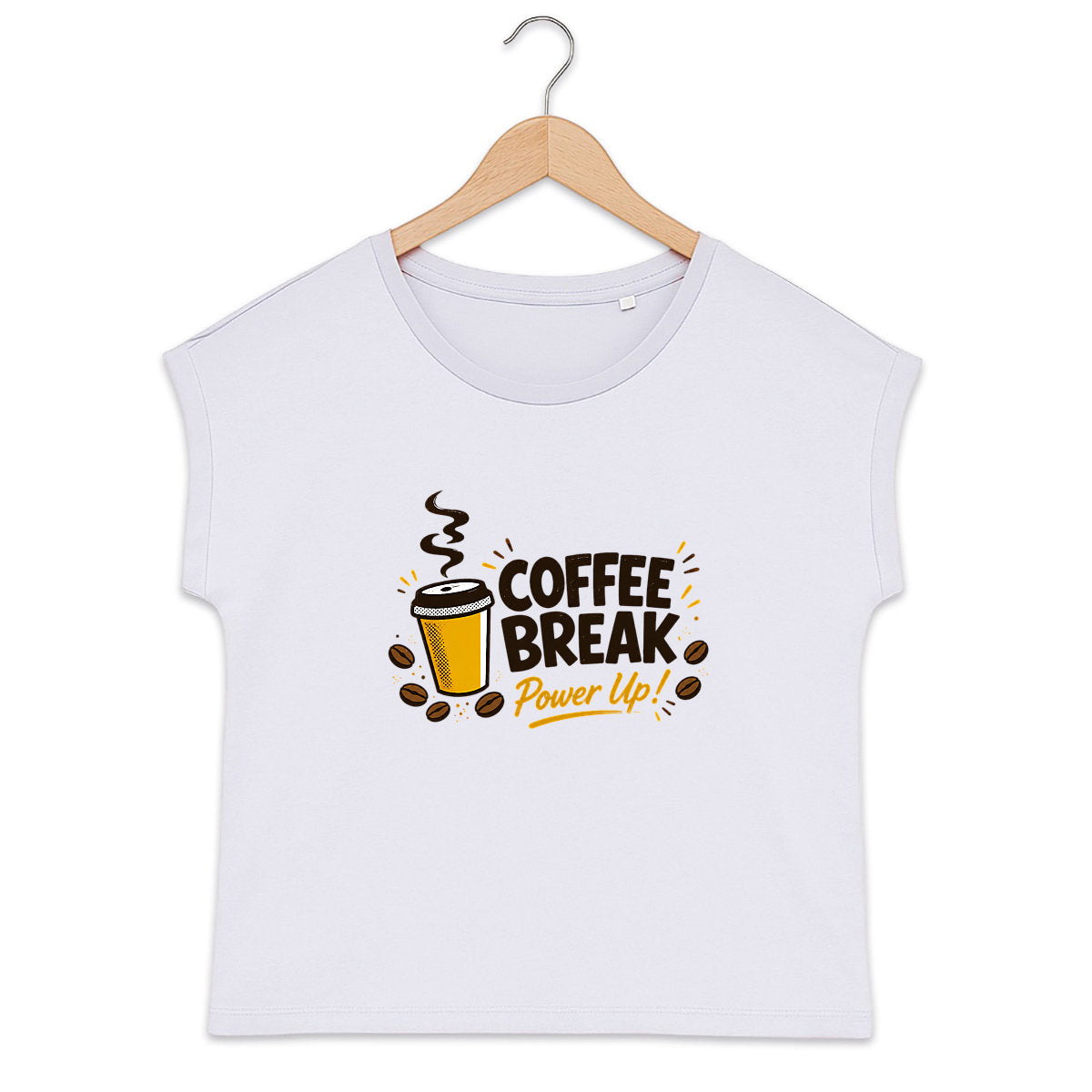 T-shirt femme biologique manches à revers - Pause café - face_1