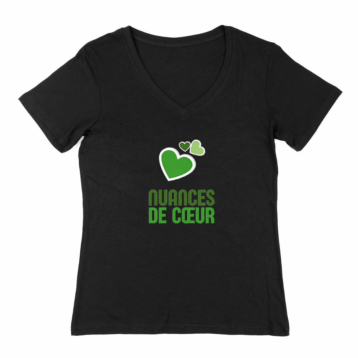 T-shirt Femme Col V - Nuances de Coeur Vert pour un Style Unique - face_1