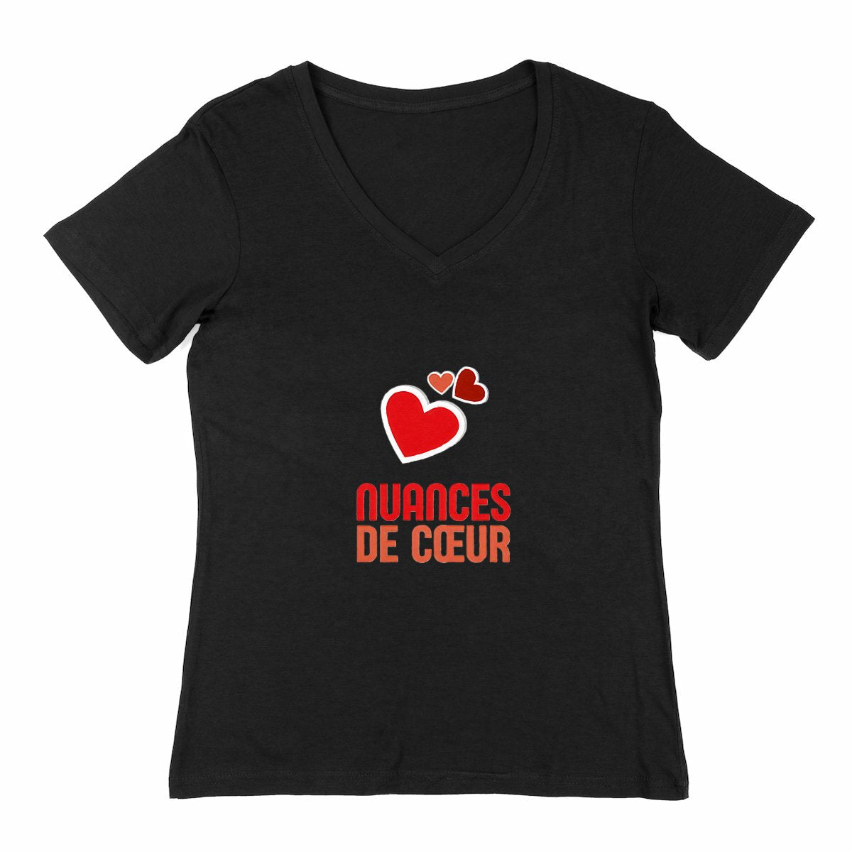 T-shirt Femme Col V - Nuances de Coeurs Rouges - face_1