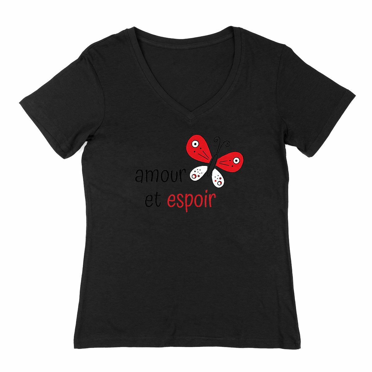 T-shirt Femme Col V : Amour et Espoir en Chaque Couture - face_1