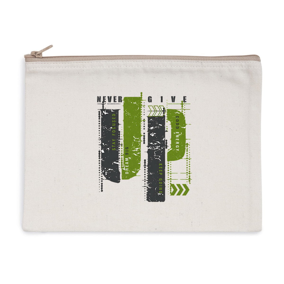 Pochette zippée recyclée : Élégance en gris et vert olive - face_1