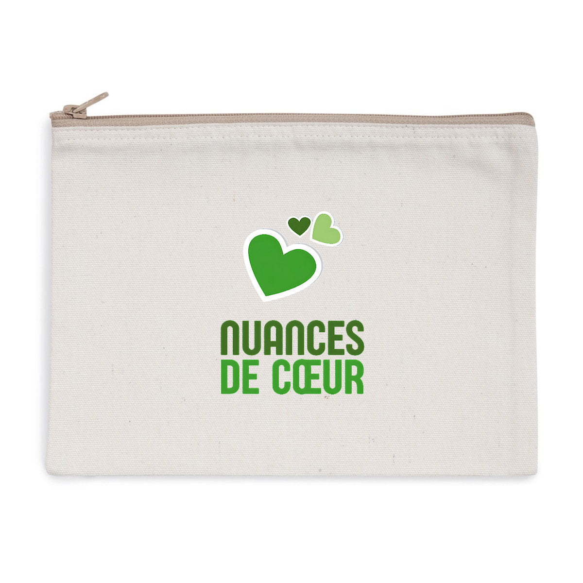 Pochette zippée recyclée aux nuances de coeurs verts - face_1