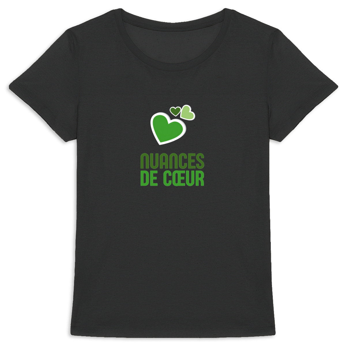 T-shirt Femme Epais : Nuances de Coeurs Verts pour un Style Unique - face_1