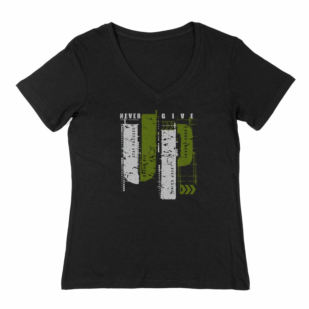 T-shirt Femme Col V en Gris et Vert Olive : Élégance Naturelle - face_1