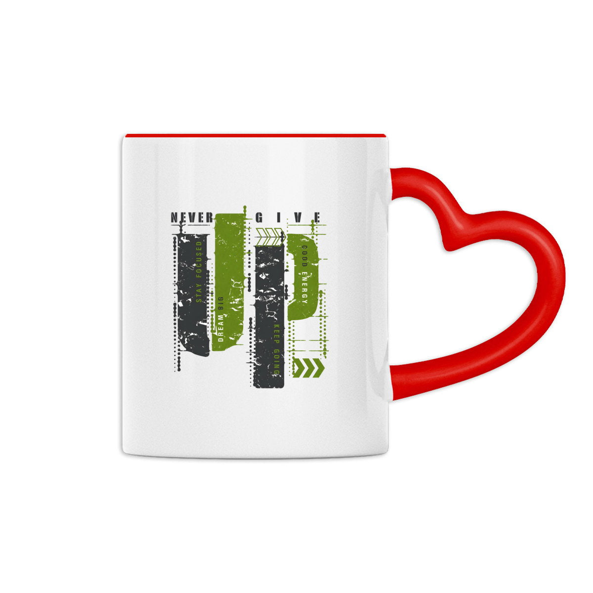 Mug à anse en forme de coeur : Élégance en gris et vert olive - face_1