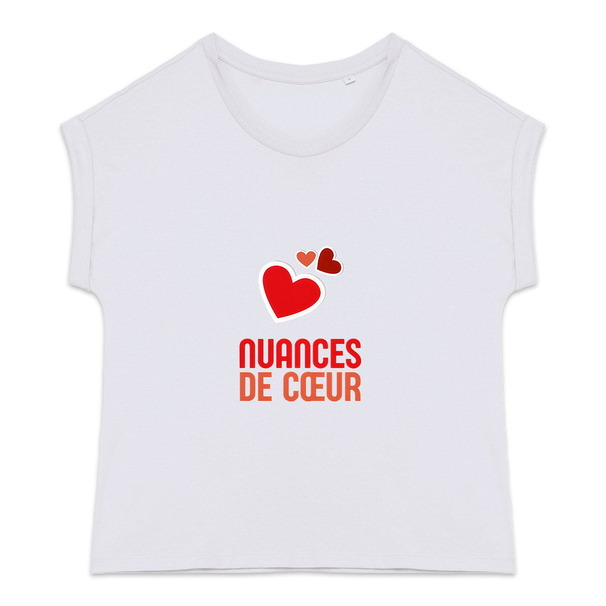 T-shirt femme biologique manches à revers - Nuances de cœurs rouges - face_1