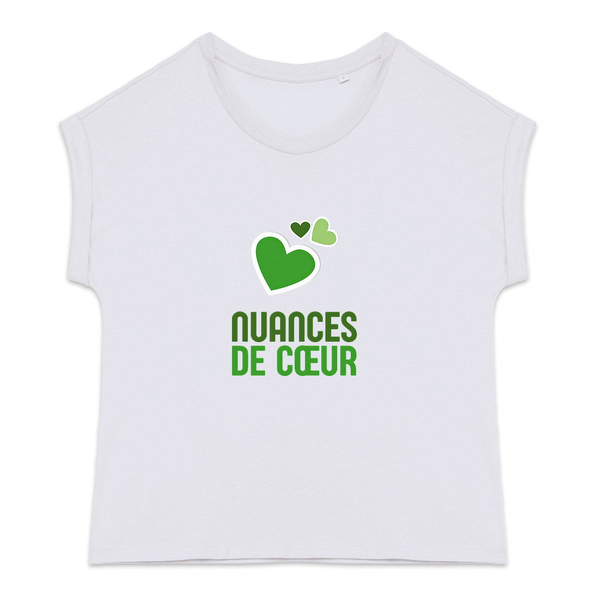 T-shirt femme biologique manches à revers : Cœurs verts élégants - face_1