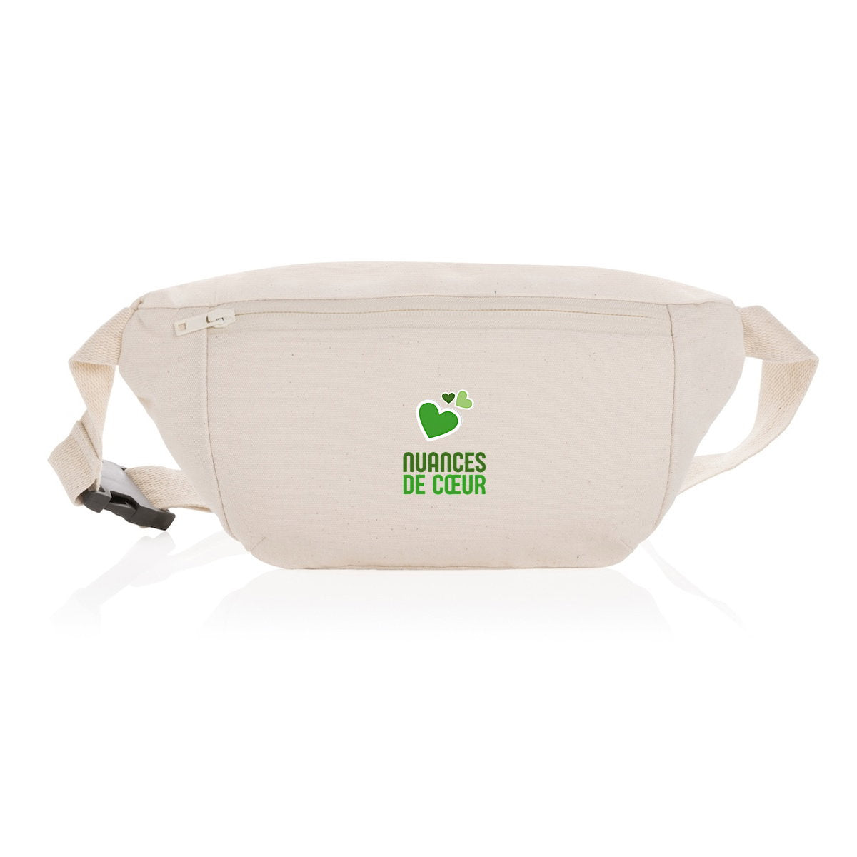Sac banane en toile recyclée : Célébrez l'amour avec des coeurs verts - face_2