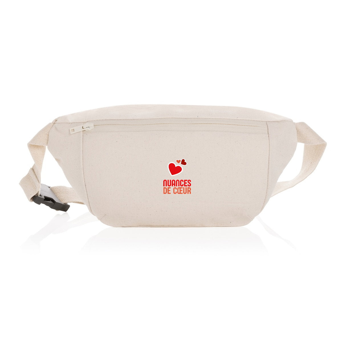 Sac banane en toile recyclée : Amour en nuances de coeurs rouges - face_2